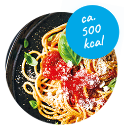 Portion Pasta mit Tomatensauce (ca. 500 kcal)